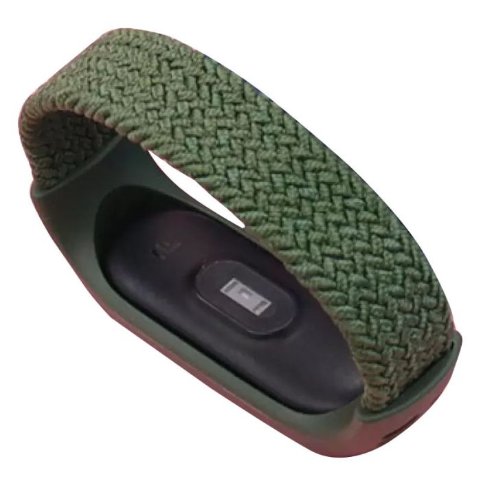 Тканинний монобраслет Braided Solo Loop для Xiaomi Mi Band 3 | 4 | 5 | 6 (S - 160 мм), Чорний (Зеленый)