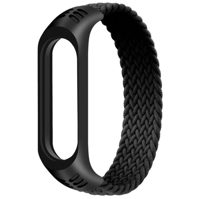 Тканинний монобраслет Braided Solo Loop для Xiaomi Mi Band 3 | 4 | 5 | 6 (S - 160 мм), Чорний (Чорний)