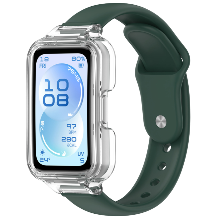Ремінець для Huawei Band 8 / 9 / 10 з прозорим захисним бампером, силіконовий спортивний браслет (dark green)