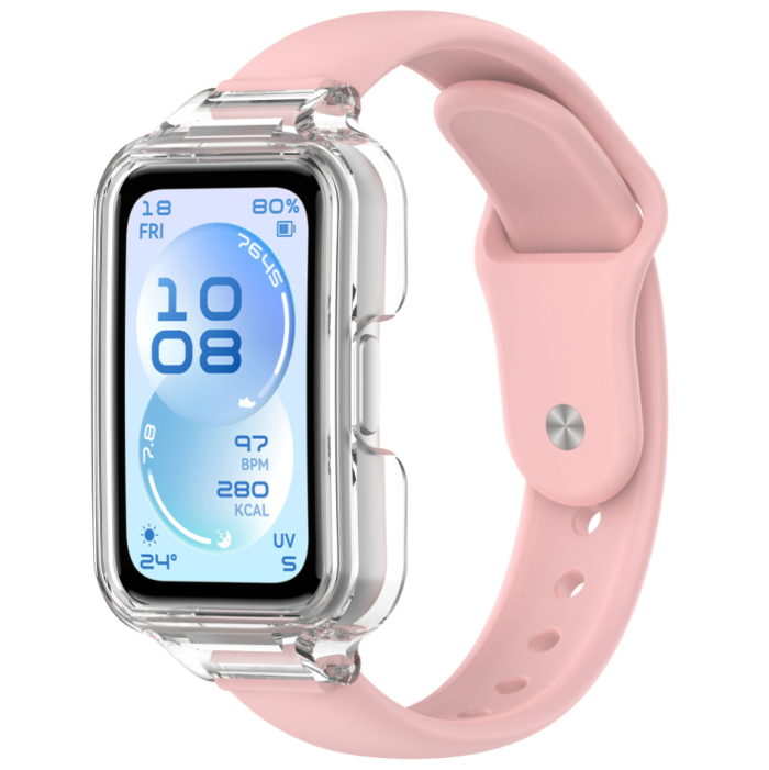 Ремінець для Huawei Band 8 / 9 / 10 з прозорим захисним бампером, силіконовий спортивний браслет (pink)