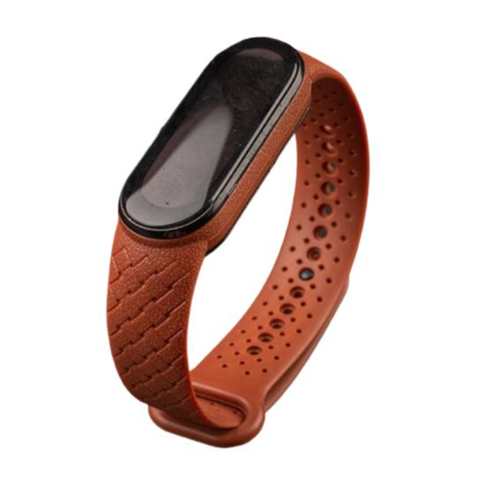 Силіконовий ремінець з імітацією плетіння для Mi Band 5 | 6 | 7, Джинсовий (Коричневий)