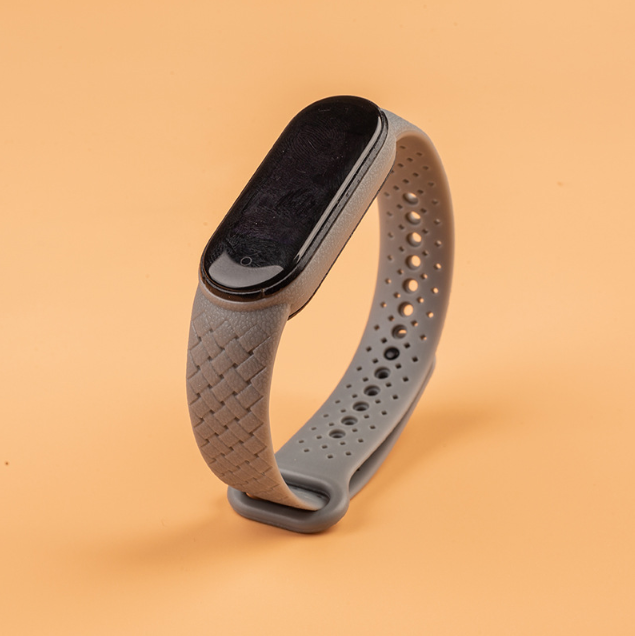 Силіконовий ремінець з імітацією плетіння для Mi Band 5 | 6 | 7, Джинсовий (Сірий)