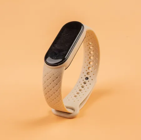 Силіконовий ремінець з імітацією плетіння для Mi Band 5 | 6 | 7, Джинсовий (Бежевий)