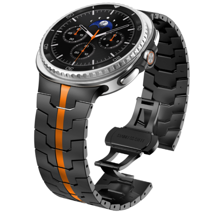 Металевий ремінець з фіксатором "IRON MAN" для Samsung Galaxy Watch 7 Ultra (Чорний+Orange)