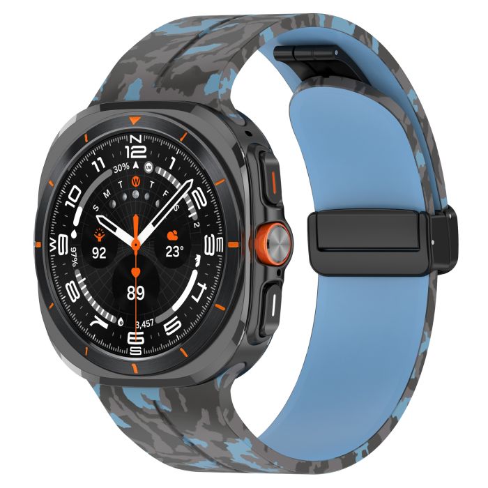 Камуфляжний силіконовий ремінець з магнітною пряжкою для Samsung Galaxy Watch7 Ultra 47 мм (блакитний)