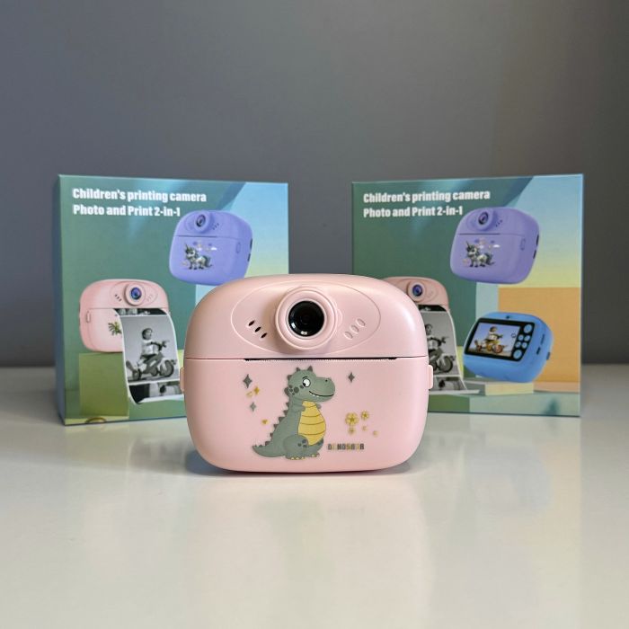 Дитяча миттєва камера з принтером Dragon  +  рулони для друку(DIY Instant Camera) (Рожевий)