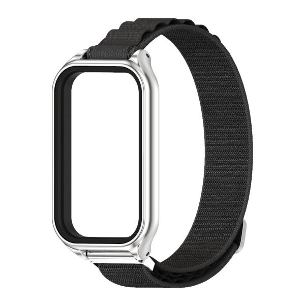  Тканевий ремінець з металевою рамкою для Mi Band 9 Active / Redmi Band 3 (Чорний+срібло)