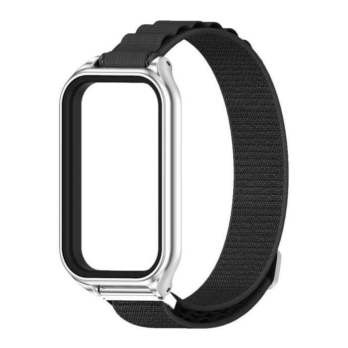  Тканевий ремінець з металевою рамкою для Mi Band 9 Active / Redmi Band 3 (Чорний+срібло)