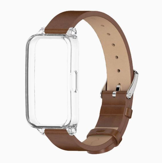 Захисний чохол MIJOBS з ремінцем зі шкіри/мікрофібри для Huawei Band 10 / 9 / 8, з підтримкою NFC (коричневий)