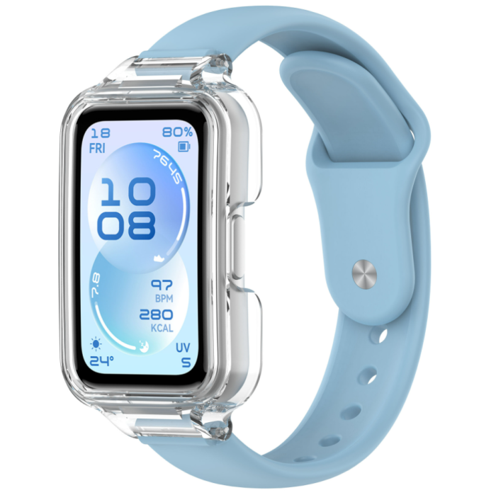 Ремінець для Huawei Band 8 / 9 / 10 з прозорим захисним бампером, силіконовий спортивний браслет (blue)
