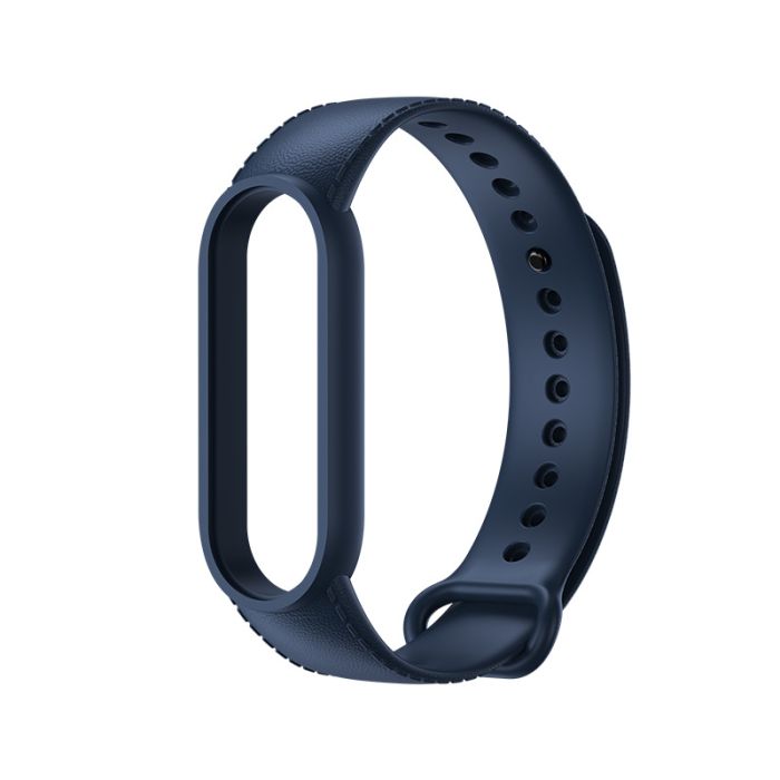Силиконовый ремешок с имитацией кожи для Mi Band 3 | 4, Салатовый (Темно-Синий)