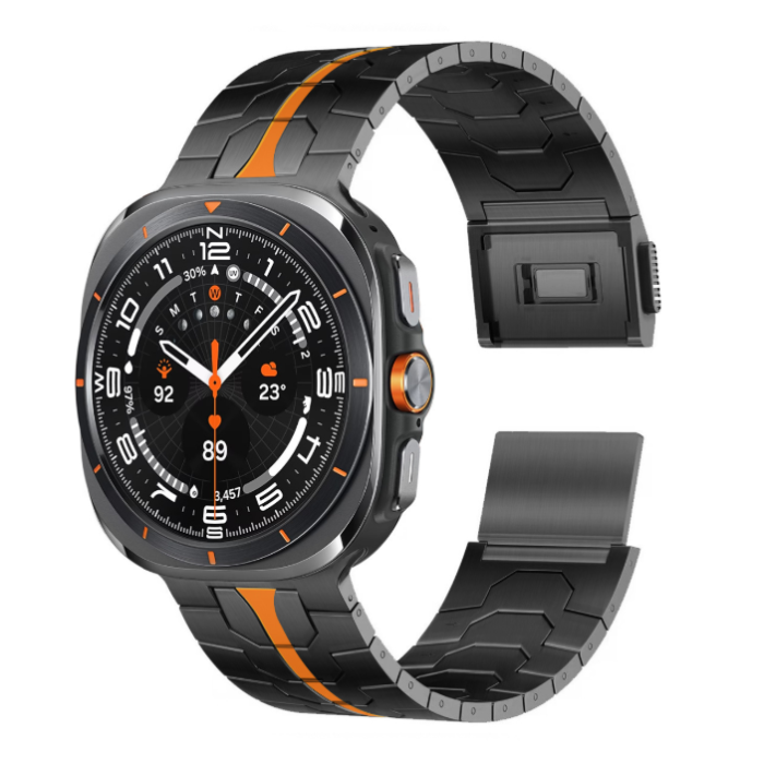 Металевий ремінець для Samsung Galaxy Watch 7 Ultra 47mm з магнітною застібкою (Чорний+Орандж)
