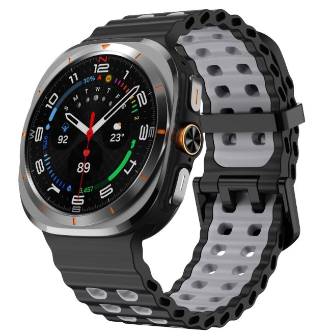 Двоколірний силіконовий ремінець для Samsung Watch Ultra 47 мм (чорний+сірий)