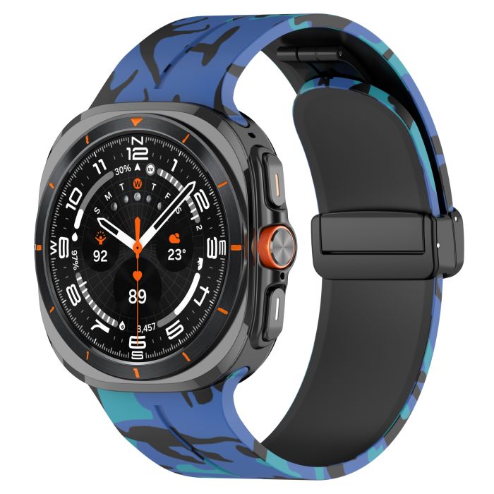 Камуфляжний силіконовий ремінець з магнітною пряжкою для Samsung Galaxy Watch7 Ultra 47 мм (синій)