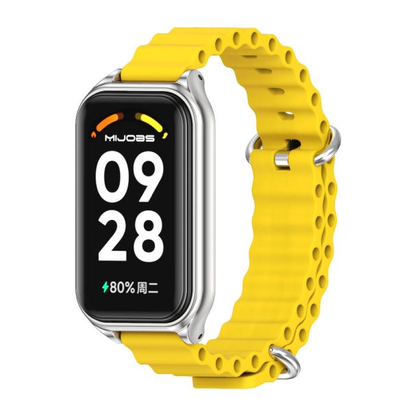 Силіконовий ремінець Ocean з алюмінієвою рамкою для Mi Band 9 Active / Redmi Band 3 (Жовтий+срібло)