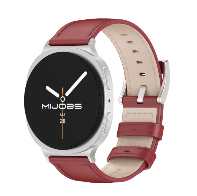 Шкіряний ремінець для Samsung Galaxy Watch 8 (40/44 мм) / Watch Ultra — натуральна шкіра, нержавіюча (червоний+срібний)