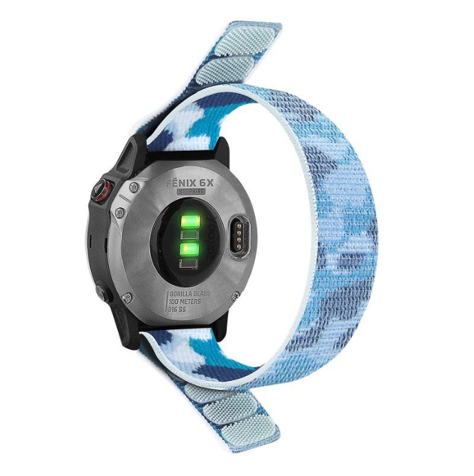Нейлоновий ремінець на липучці для Garmin Fenix 7/7X/6X/5X/6/5 26ММ. (Блакитний камуфляж)