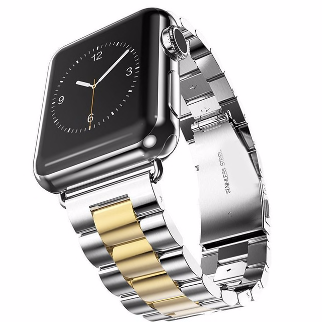 Ремінець металевий BlackPink 3-Bead Metal Band для Apple Watch 38 | 40 мм, Silver (Yellow Gold-Silver)
