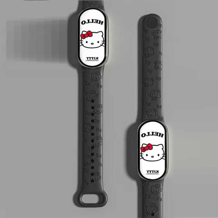 Силіконовий ремінець для Xiaomi Mi Band 8/9 з лазерним гравіюванням HELLO Kitty (Чорний)