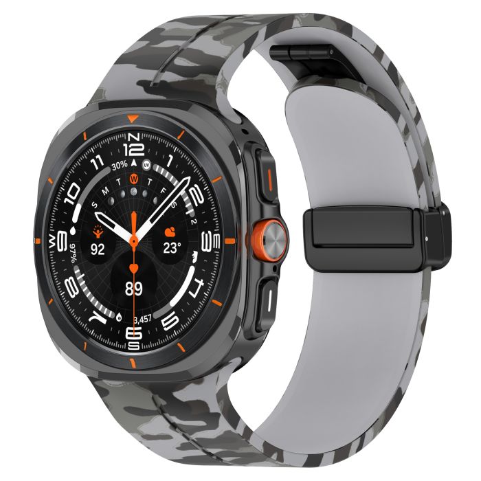 Камуфляжний силіконовий ремінець з магнітною пряжкою для Samsung Galaxy Watch7 Ultra 47 мм (світло-сірий)