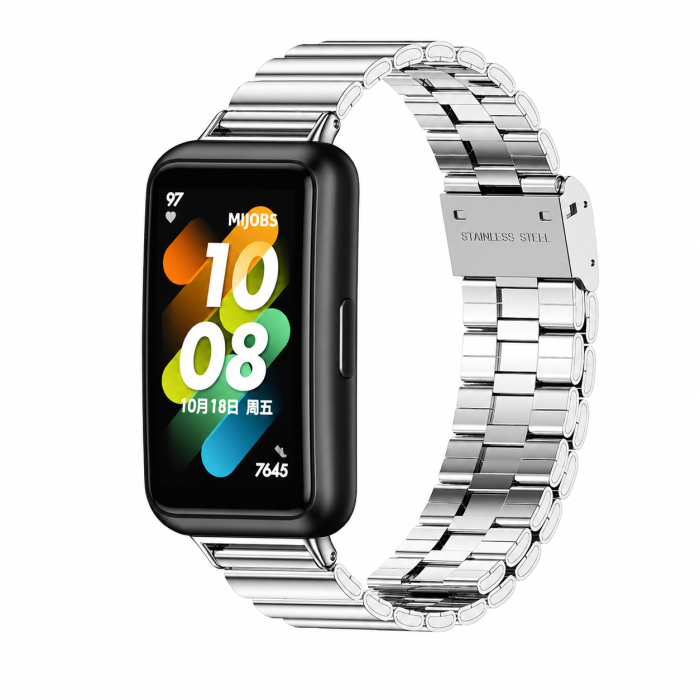 Металевий ремінець з застібкою для Huawei Band 8/9/10 (Срібний плоский)