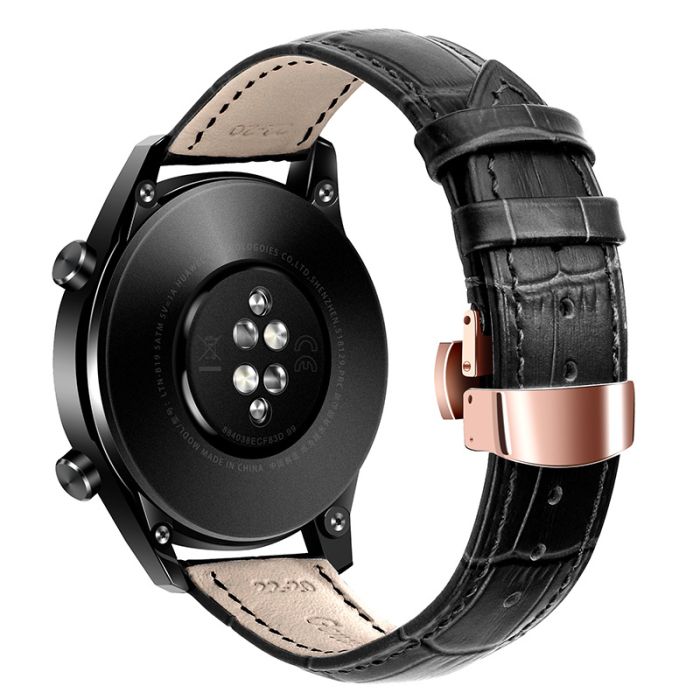 Шкіряний ремінець для годинника універсальний 21мм. ,  (Черный с Красным)