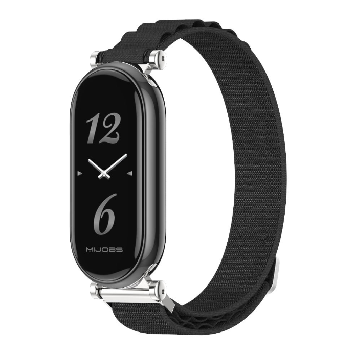 Ремінець Alpine GT4 текстильний  для Mi Band 8 / 9 (Чорний+срібний)