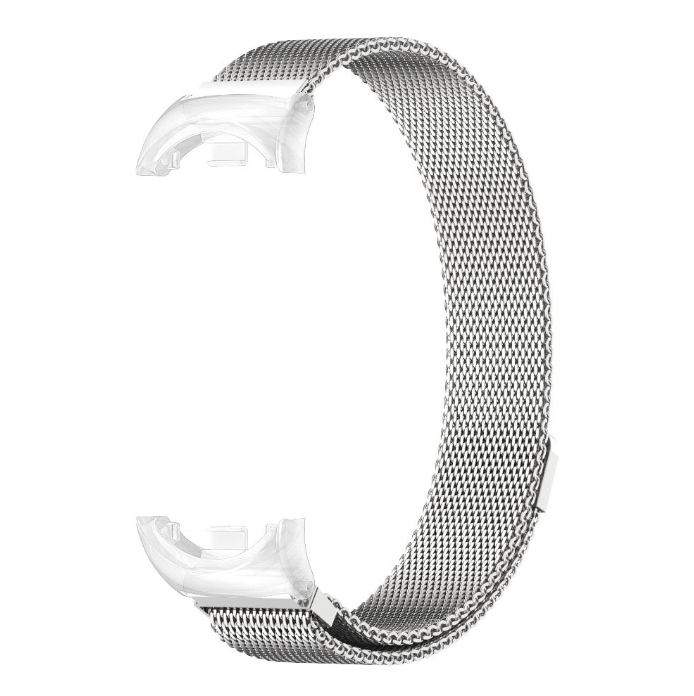 Металевий ремінець MiJoаs Milanese для Mi Band 8 / 9 Pro – з прозорим пластиковим корпусом (Срібний)