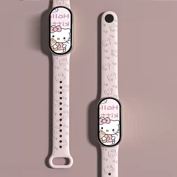 Силіконовий ремінець для Xiaomi Mi Band 8/9 з лазерним гравіюванням HELLO Kitty (Рожевий)