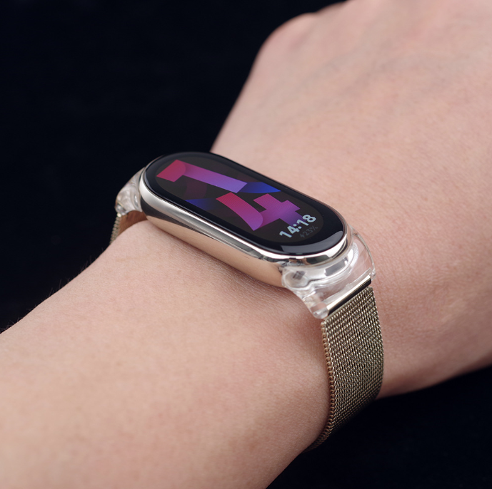 Металевий ремінець MiJoаs Milanese для Mi Band 8 / 9 Pro – з прозорим пластиковим корпусом (Бежевий)