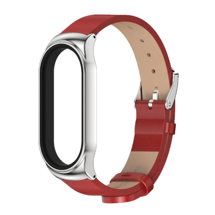 Ремінець шкіряний Mijobs для Xiaomi Mi Band 8 , Brown/Silver (Красный / Red)