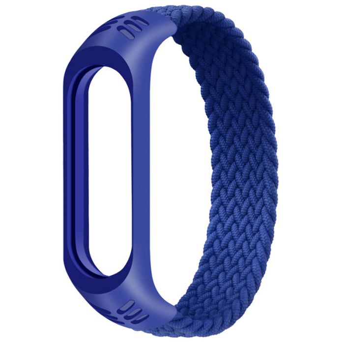 Тканинний монобраслет Braided Solo Loop для Xiaomi Mi Band 3 | 4 | 5 | 6 (Розмір M - 170 мм), Чорний (Синій)