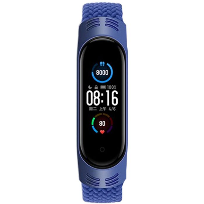 Тканинний монобраслет Braided Solo Loop для Xiaomi Mi Band 3 | 4 | 5 | 6 (Розмір M - 170 мм), Чорний (Синій)